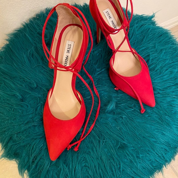 Roebella Red Suede Steve Madden Pumps Pointed Toe - Picture 6 of 8